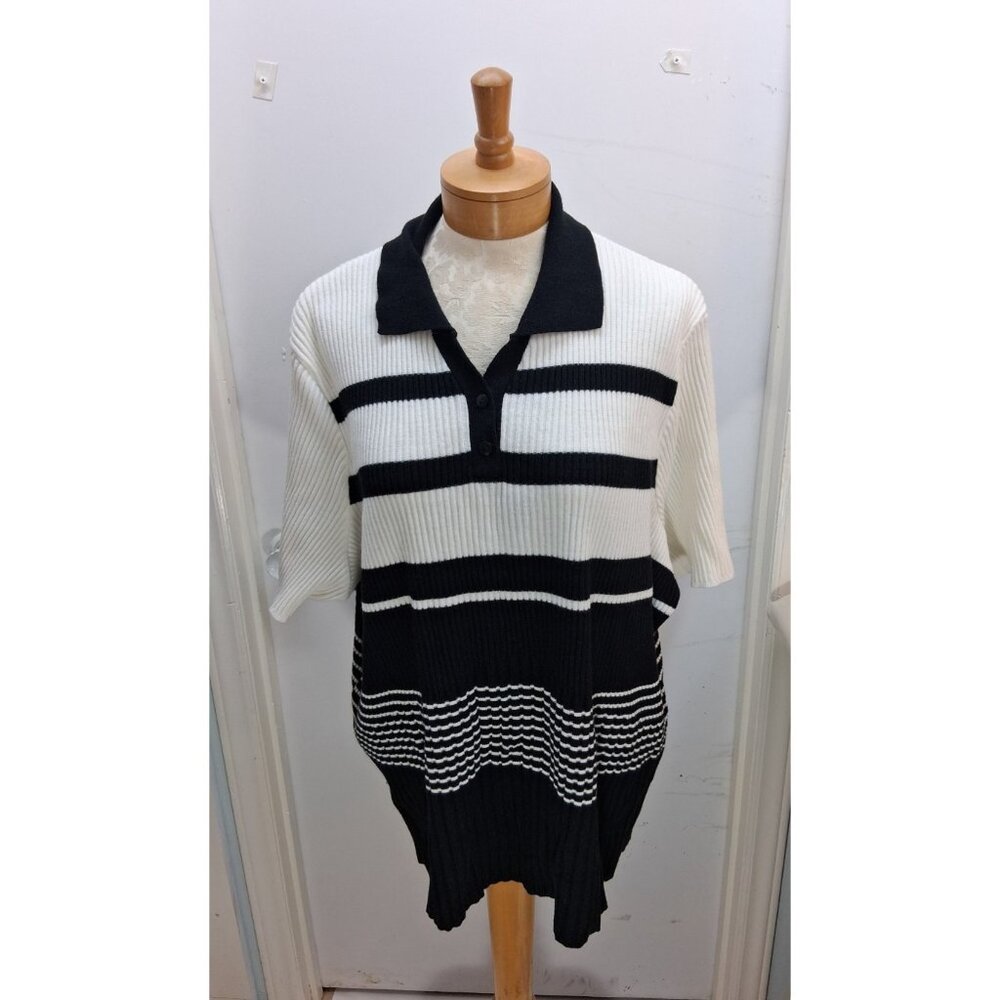 Fiorlini International Women's Shirt Plus 22/24 Tall White & Black Stripe SS GUC
